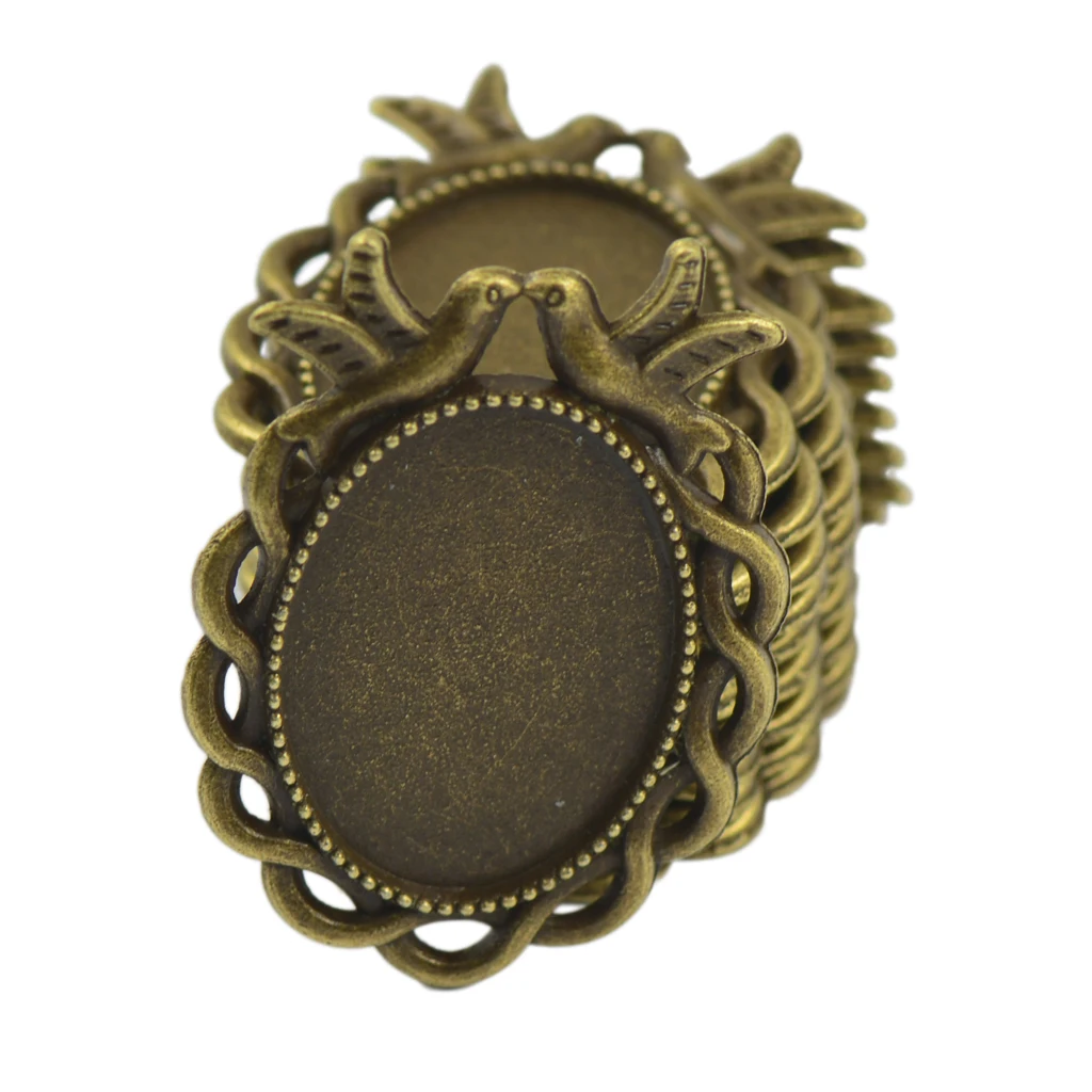 10pcs Victorian Pigeon Antique Bronze Vintage DIY Alloy Tray Pendant Cabochon Bezel Settings Jewelry Findings