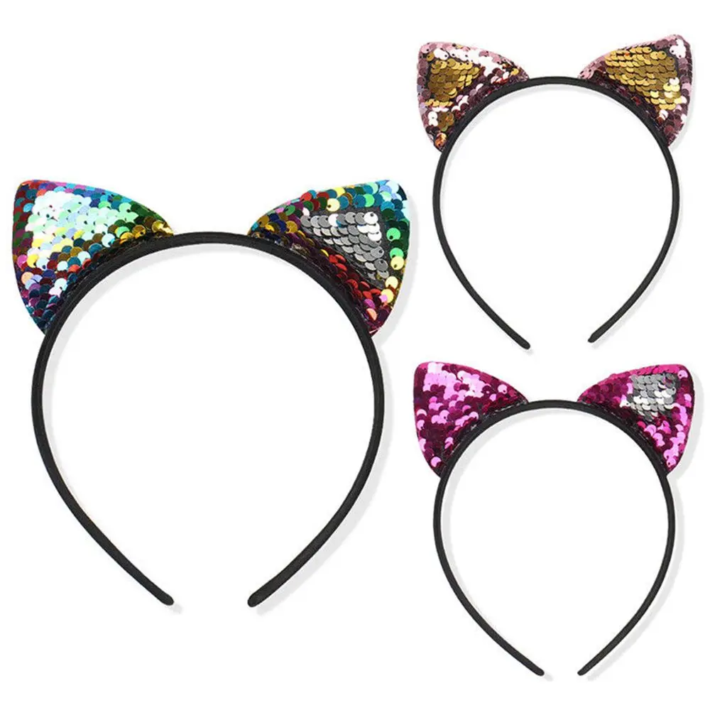 

Fashion Kids Mermaid Hair Accessories Graceful Gifts Exquesite 8 Colors Cat Ear 1PC Hot Sale Flip Sequins Hairband Headband