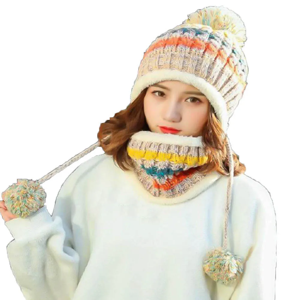 Зимняя вязаная шапка, женский шарф, шапки, маска, шапка, Теплые ...