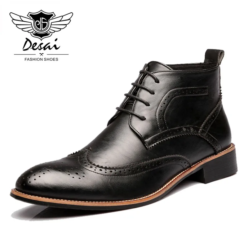 DESAI/новая обувь; мужские ботинки с резным узором; модные высокие ботинки с острым носком в Корейском стиле; мужские ботинки Bullock в британском стиле на шнуровке в стиле ретро