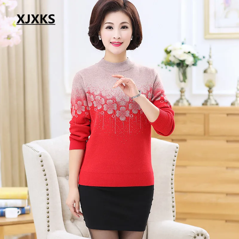 XJXKS женский осенний и зимний утолщенный теплый кашемировый свитер и пуловер свободного размера плюс женский свитер - Цвет: Красный