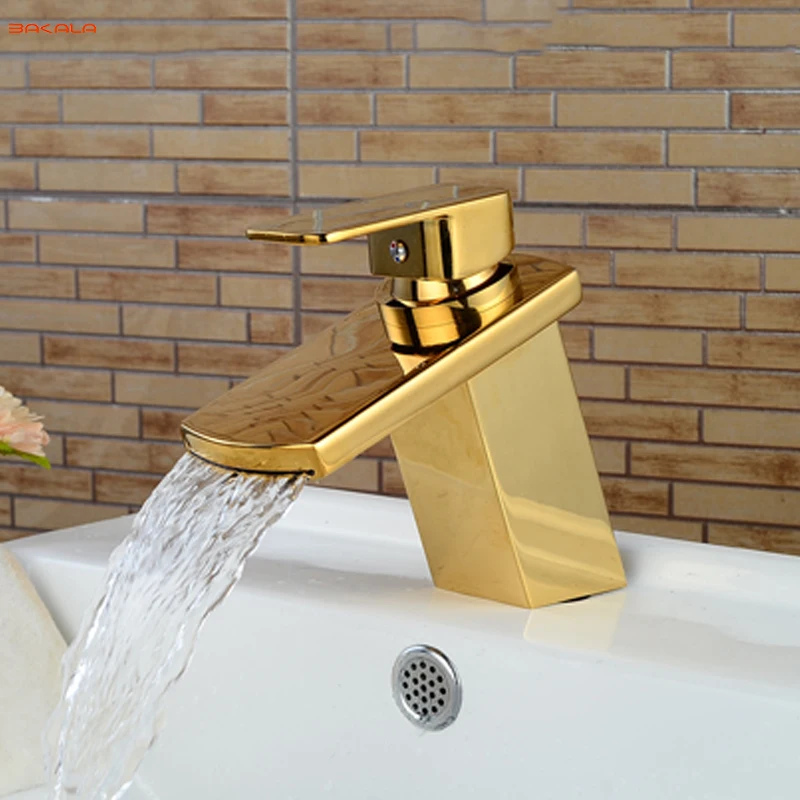 Bakala High Quality All Br Golden Taps Deck Mounted Basin Bakala High Quality All Br Golden Taps Deck Mounted Basin Waterfall Faucet Mixer Sink Tap 2017411 In Faucets From Home Improvement On