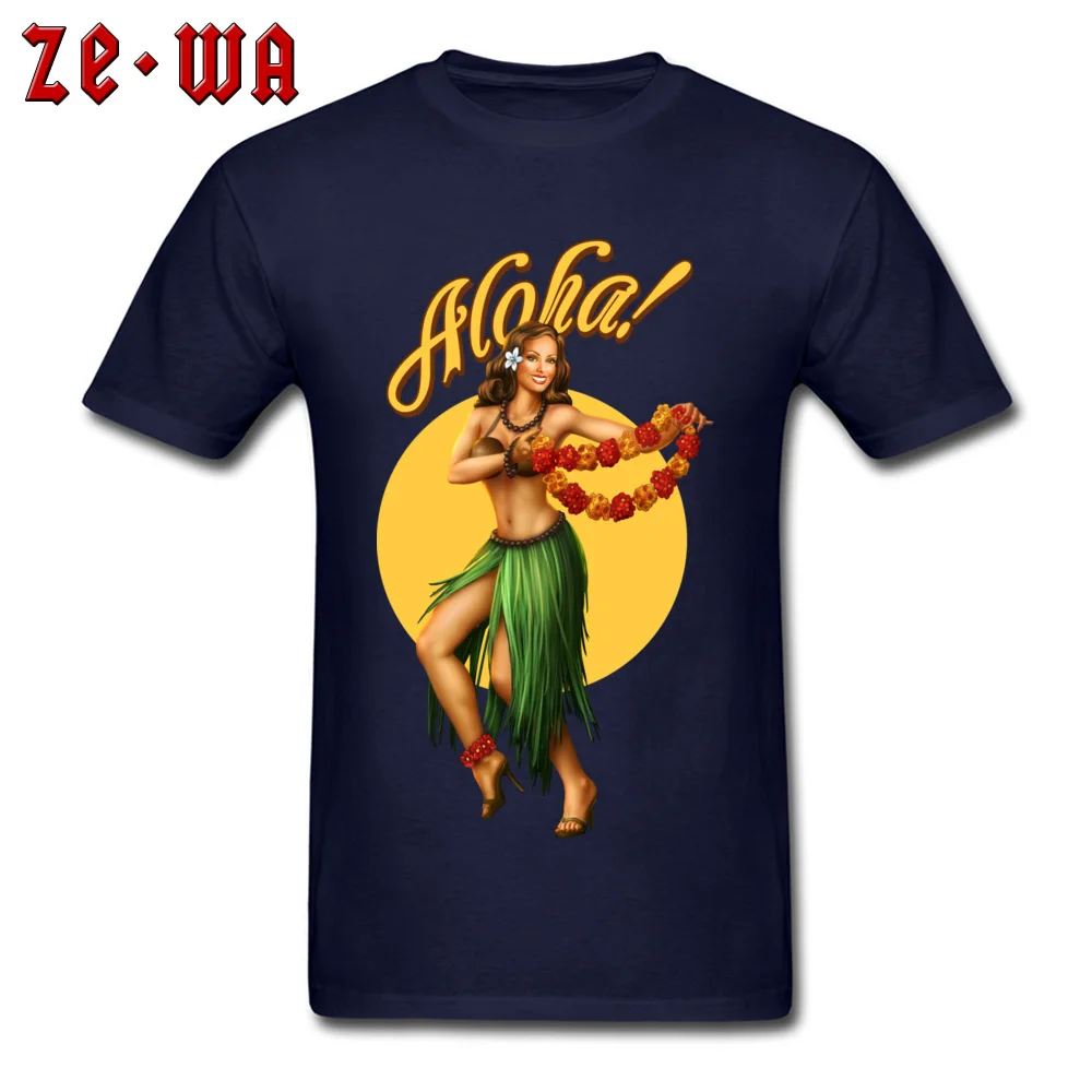 Faddish Mens T Shirt Aloha pin up Leisure Tops Tees 100% Cotton Short Sleeve Family Tees Round Neck Free Shipping Aloha pin up navy