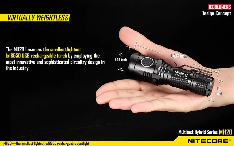 NITECORE MH20 с 18650 Батарея 1000 люмен CREE XML2 U2 светодиодный микро-usb зарядным мини-фонарик супер яркий Батон фонарь