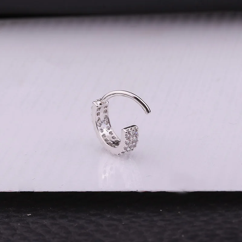 Сережки для ушной хрящ Sellsets с фианитами 1 ряд и 2 ряда Серебряно золотой обруч