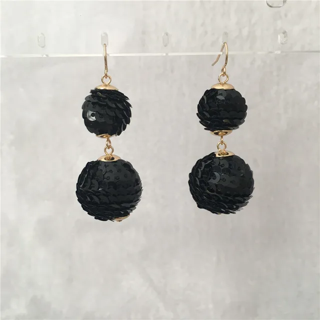 Cute Gold Plating With Two Black Sequin Ball Drop Earring In Cute Gold Plating With Two Black Sequin Ball Drop Earring