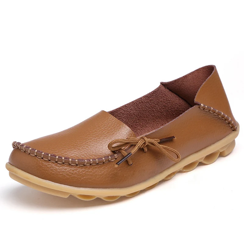 light brown Plardin/; женская обувь на плоской подошве со шнуровкой; женские лоферы; женская модная повседневная обувь из натуральной кожи; женская обувь; большие размеры - Цвет: light brown