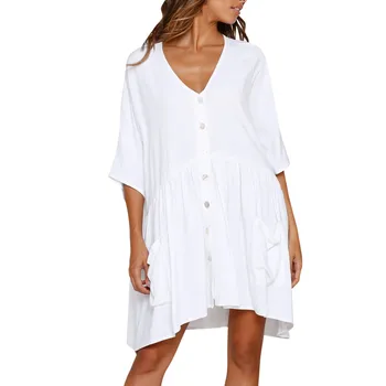 

2019 MAXIORILL New Women's Sexy Fashion Deep V-Neck Solid Color Dress Hem Pleated Dress плать Wholesale T3