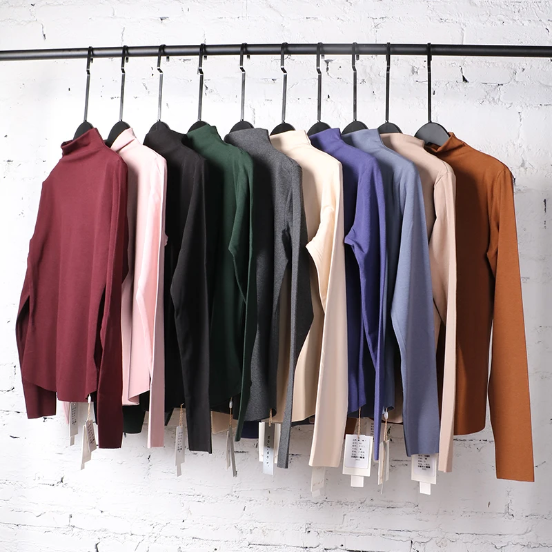 Basic Colorful Turtleneck T shirts Women 2019 Spring Long Sleeve Casual Solid Cotton Tshirt Female Plus Size With Velvet