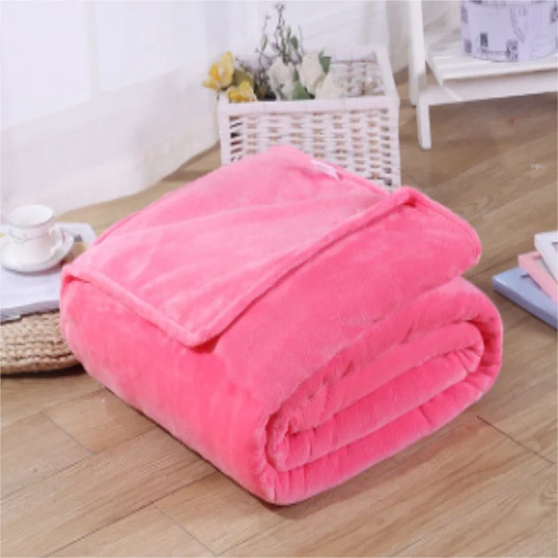 Super Soft Coral Fleece Blanket 220gsm Light Weight Solid Pink Blue Faux Fur Mink Throw Sofa Cover Bedspread Flannel Blankets - Цвет: DK Pink