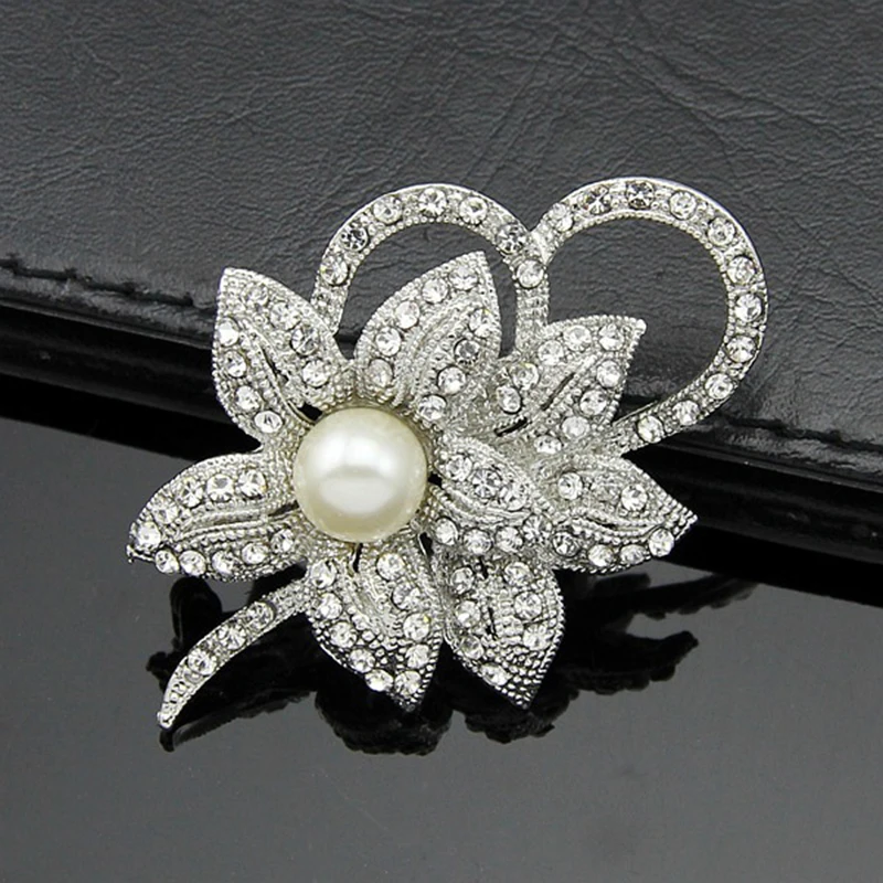 

High quality Pearl Rhinestone Alloy Brooch Pins Collar Clips Wedding Bride Brooches Scarf Clips Brooch Fashion Women Jewelry