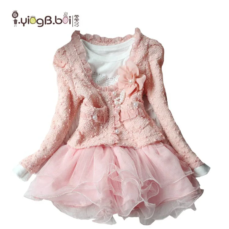 

AD Girls Dress sets Winter Autumn Children's Dress + Coat Kids Clothing Clothes
