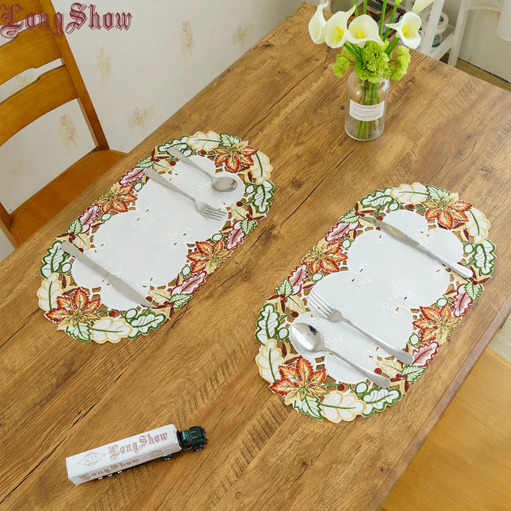

Festival Christmas Decorative Classic Maple Leaves Design Embroidered 60x60cm Square Cutwork Table Cover