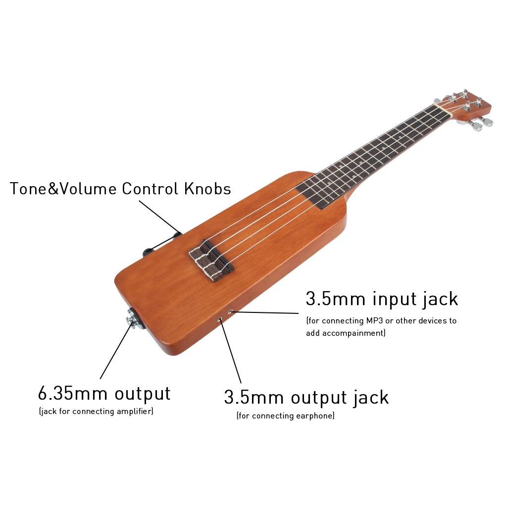 Natrual 2" Okoume Электрический Укулеле Ukelele Uke комплект W/Gig Bag 3,5 мм аудио кабель бесшумный Электрический Укулеле концертный Уке