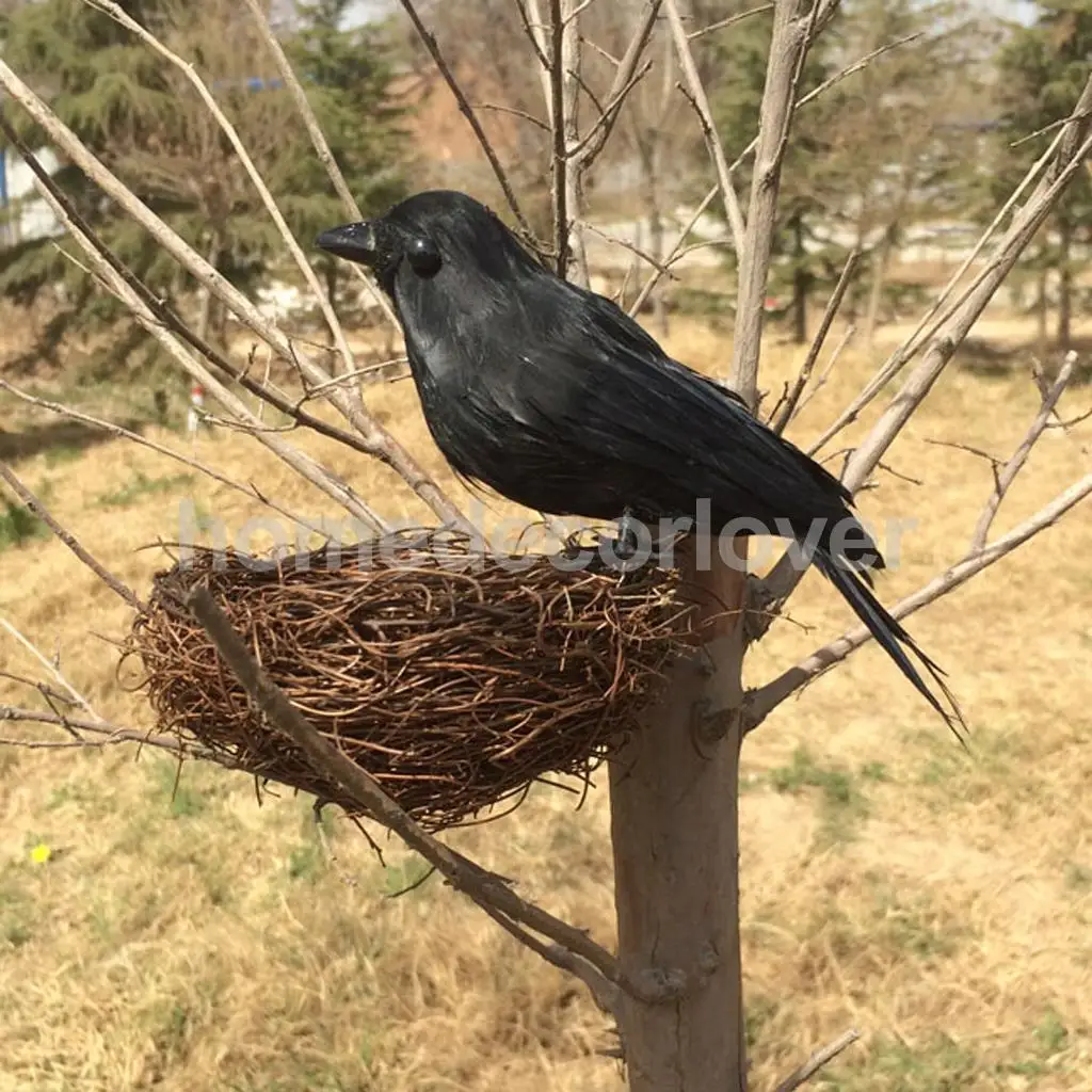 Artificial Realistic Feathered Crow Raven Birds Garden Tree Wedding Decor Photo Props Halloween Decor Craft