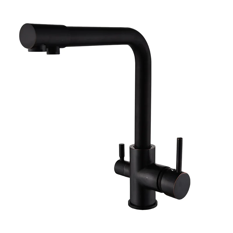 

Hot and cold kitchen faucet rotate mixer basins faucets with three composite has been drinking purified water tap matte black