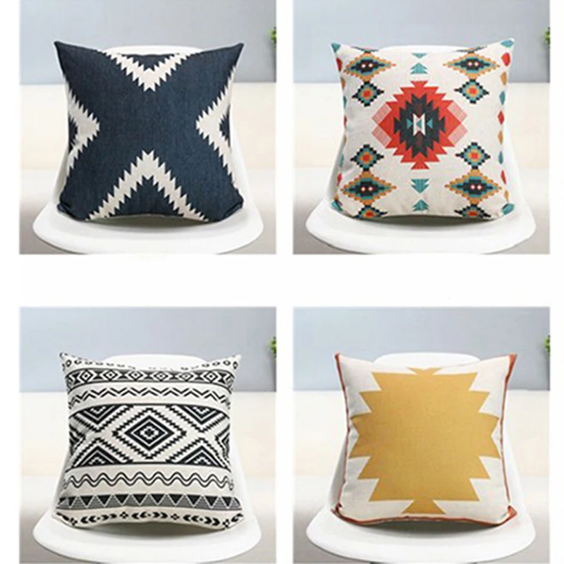 

New Fashion Linen Cushion Cover Home Decorations Throw Pillows Case Modern Beautiful Geometry Almofada For Car Wholesale 45*45cm