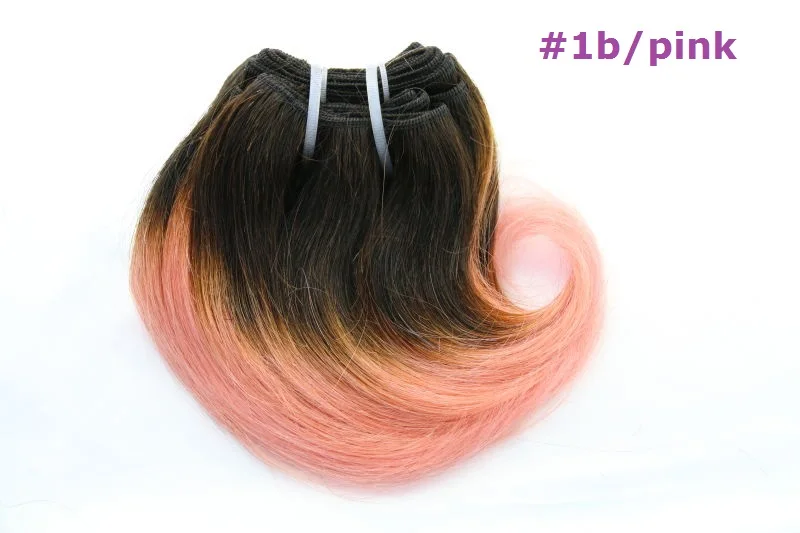 Цветные Волнистые Волосы бразильские волосы плетение пучки 100 г перуанские Волнистые Короткие пучки волос 8 дюймов Омбре наращивание волос - Цвет: Розовый