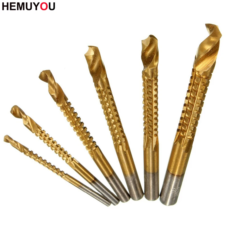 

6pcs Titanium Coated Twist Sawtooth Drill Bit For Cutting Metal Wood High Speed Steel Saw Drill Power Tool Accessories