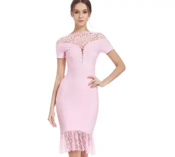 

celebrity lace pink sexy knee-length short evening party pub bodycon vintage bandage dress wholesale women