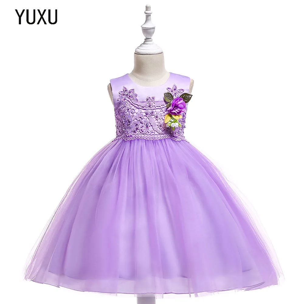 

Hot Flower Girl Lace appliques Dress Kids Dresses for Girl Princess birthday Party Ball Gown Children Christmas Clothing Wear
