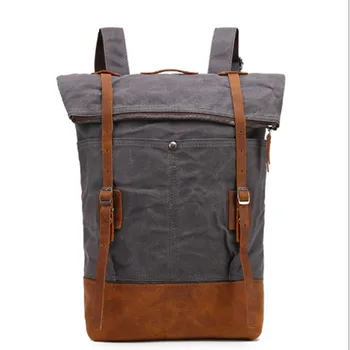 

Fashion Wax Oil Canvas Bag Water-poof Men Backpack Brown/Gray/Light Blue Knapsack Retro Big Capacity Multi-function Backpack