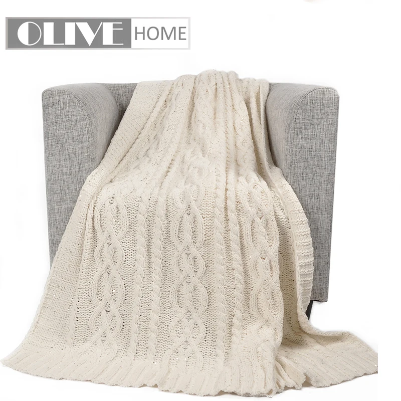 

Battilo Sequin Soft Cable Knit Luxury Chenille Throw Blanket, 50" W x 60" L