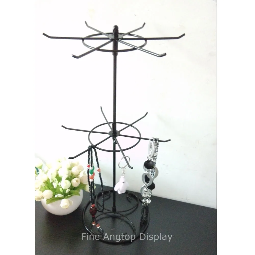 EE_ ROTATING IRON 2-TIER REVOLVING STAND RACK JEWELRY KEYRING TOY DISPLAY HANGER 