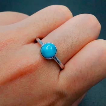 

7MM Gems Stone Rings Natural AAA Blue Larimar Gemstone Jewelry Rings, Engagement Wedding Party Ring Gift, 925 Silver Ring Bands