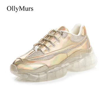 

Casual Glitter Shoes Women Chunky Sneakers Platform zapatos de mujer Real Leather Ladies footware Sequin chaussures femme Gold