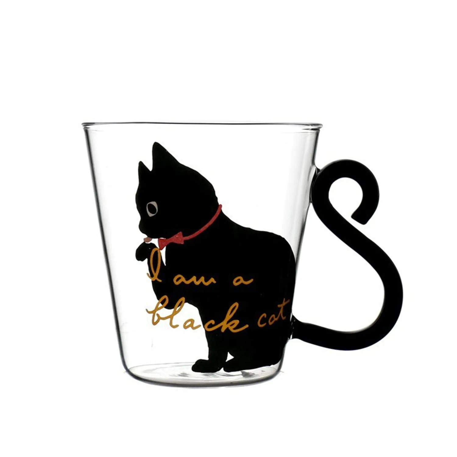 Индивидуальная стеклянная чашка для воды в корейском японском стиле с 3d-изображением кота, термостойкая чашка для молока, сока, кружка с изоляцией, кофейные кружки, 8,5 унций - Цвет: Black Cat