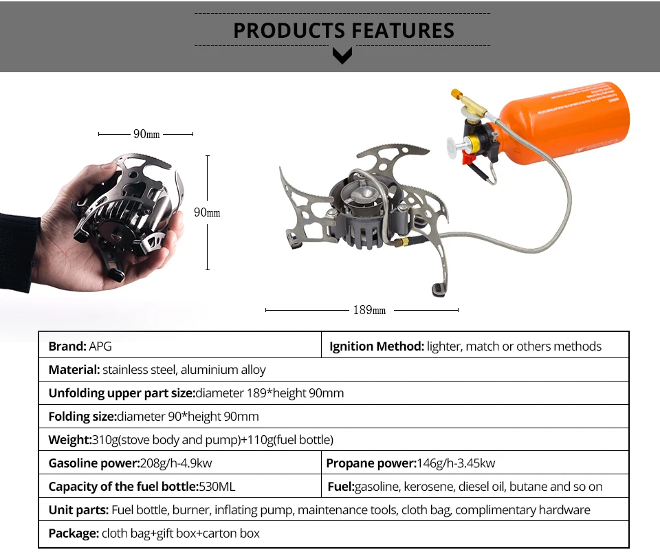 APG Портативный открытый Бензин Плита складной кемпинг масло/газ мульти-Применение горелки Туризм Пикник Кулинария Разделение горелки оборудования