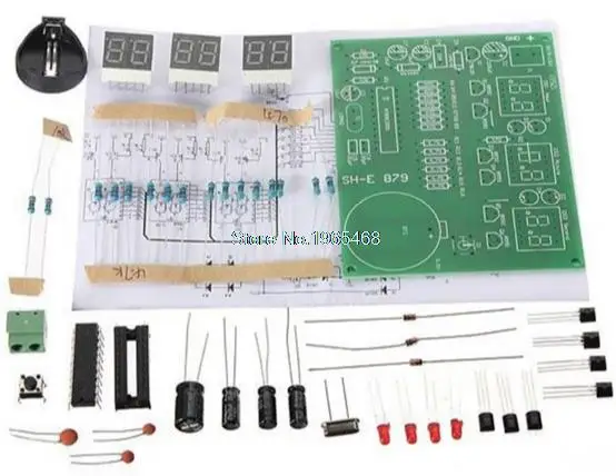 DIY Наборы AT89C2051 электронные часы цифровая трубка светодиодный Дисплей люкс электронный модуль Запчасти и компонент 9 V-12 V комплект 879