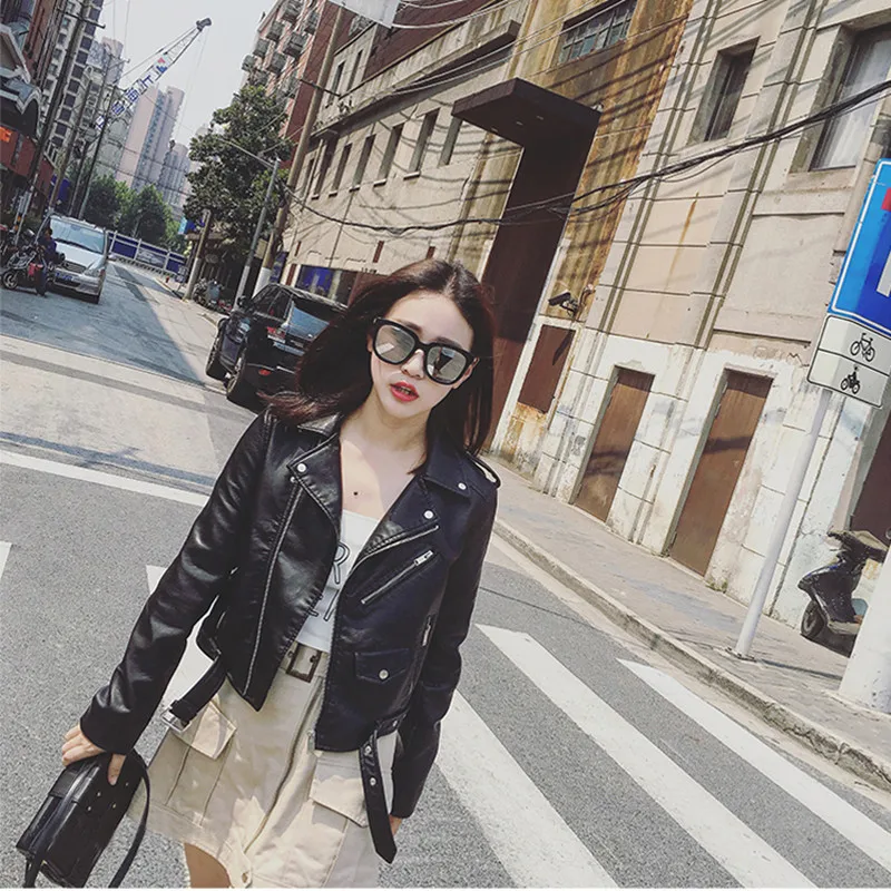 

2019 autumn winter women's slim slim pu leather jacket short Korean version of the locomotive jacket PU leather