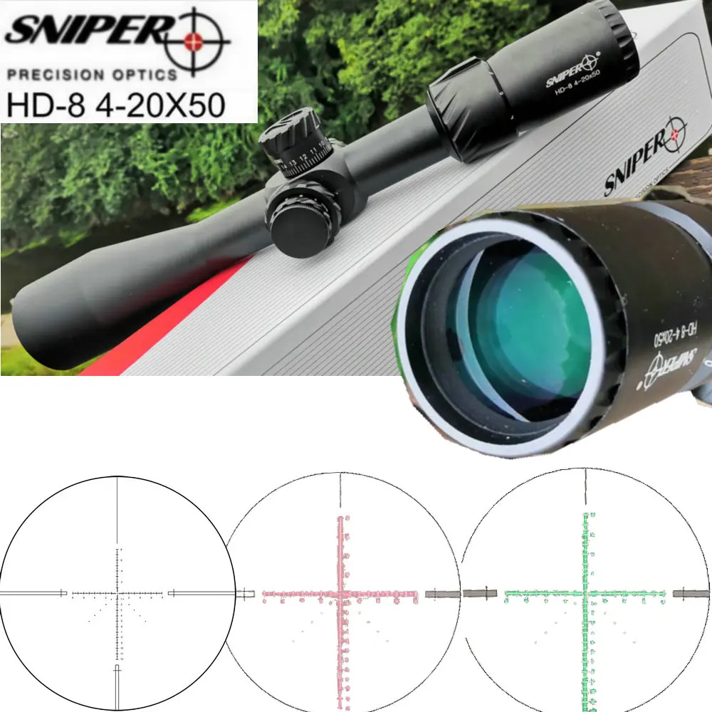 Снайперский HD-8 4-20X50 FFP Riflescope Parallax Adjustment Riflescope первой фокальной плоскостью красный/зеленый Illumilation охотничий прицел