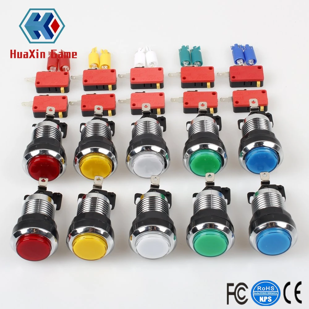 

10 Pcs/lots Chrome Plating 5V/12V 30mm LED Illuminated Push Buttons With Micro Switch For Arcade Machine Games Mame Jamma Parts