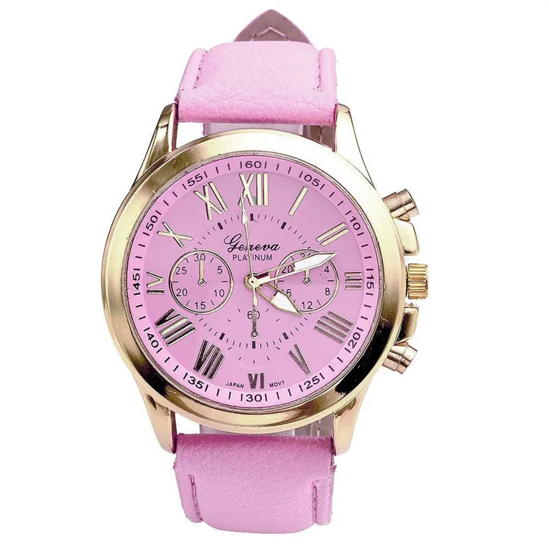 Wavors, роскошные Брендовые женские часы, кожаный бренд, римские цифры, большой циферблат, аналоговые кварцевые наручные часы для женщин, relogio feminino - Цвет: Розовый