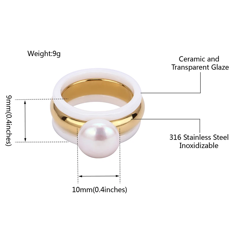 Новое поступление 3 шт./компл. 2 белые керамические кольца и Большой жемчуг с золотым кольцом Модные украшения для женщин Красивые свадебные украшения