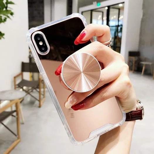 10 шт./лот компакт-дисков лазерной зеркальным покрытием для iPhone11 Pro Max чехол для телефона с функцией подставки и крышка Xsmax XR 7/8Plus i6s защиты оболочки - Цвет: Rose gold