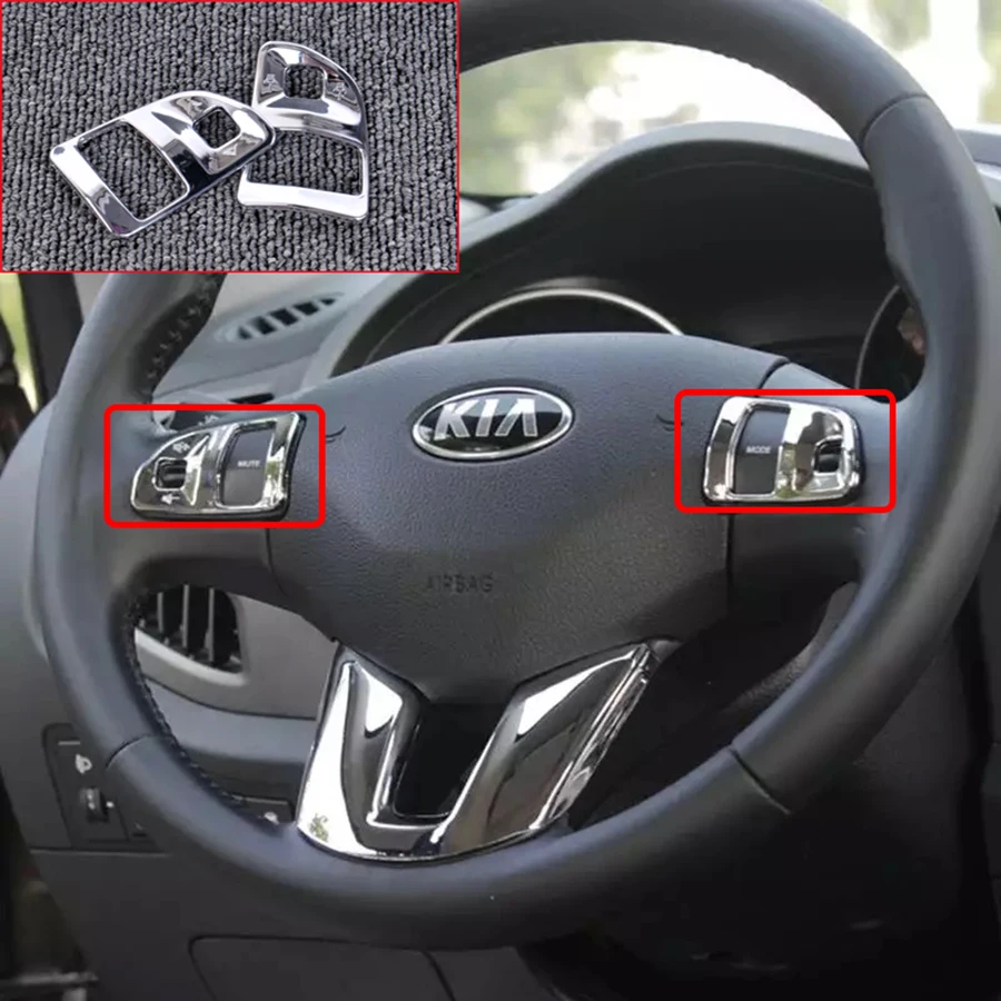 

Wooeight 2Pcs Car Styling Interior ABS Chrome Steering Wheel Molding Cover Trim Fit For Kia Sportage R 2011 2012 2013-2015 LHD