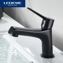 LEDEME Basin Faucets Bathroom Faucet Black Brass Toilet Sink Water Taps Hot and Cold Water Basin Mixer Bath Tap L1069B