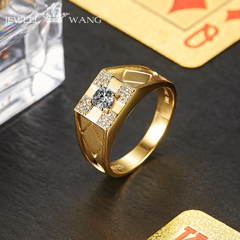 Ювелирные кольца Moissanite Engagemet для мужчин Poker 0.3CT сертифицированное DE цвет VVS1 18K желтое золото обручальное кольцо