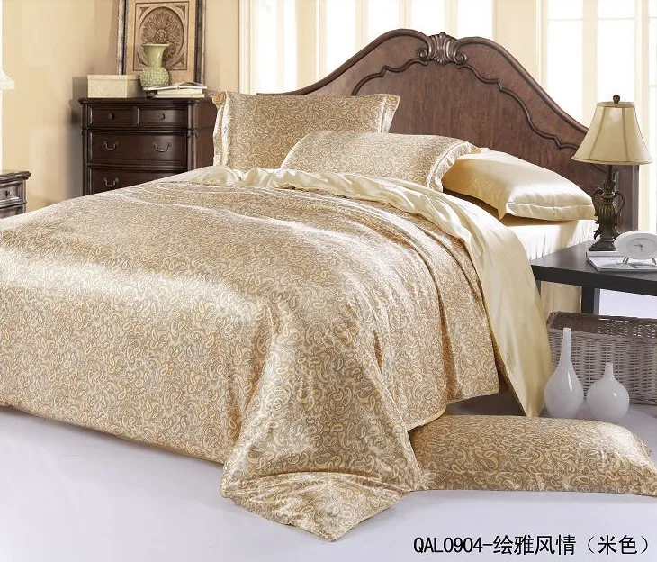 Silk sheets bedding set Luxury beige paisley queen king size double