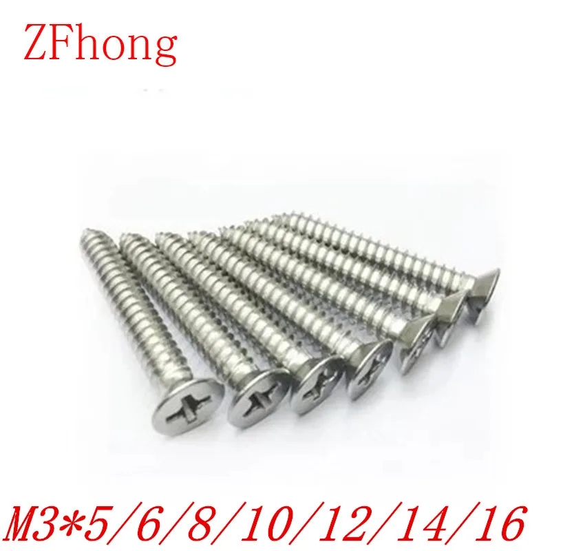 

500pcs M3*6/8/10/12/16/20 3mm nickel plated phillips flat head countersunk head self tapping screw