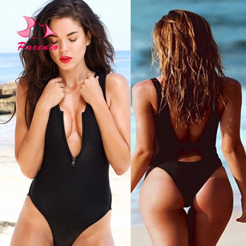 PACENT Sexy Thong Swimsuit Push Up Zipper Bathing Suit Women One Piece Deep V-shaped Swimwear Female Plus Size XL Plavky Damy PACENT Sexy Thong Swimsuit Push Up Zipper Bathing Suit Women One Piece Deep V-shaped Swimwear Female Plus Size XL Plavky Damy
