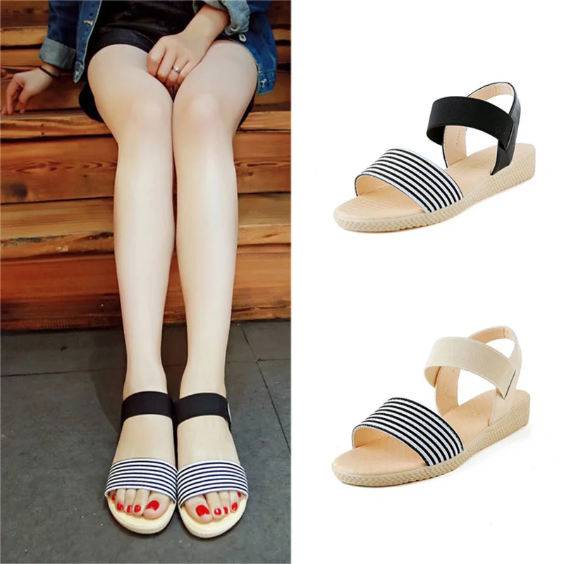 

Women Comfy Platform Wedge Shoes Casual Stripe Sandals for Summer LT88