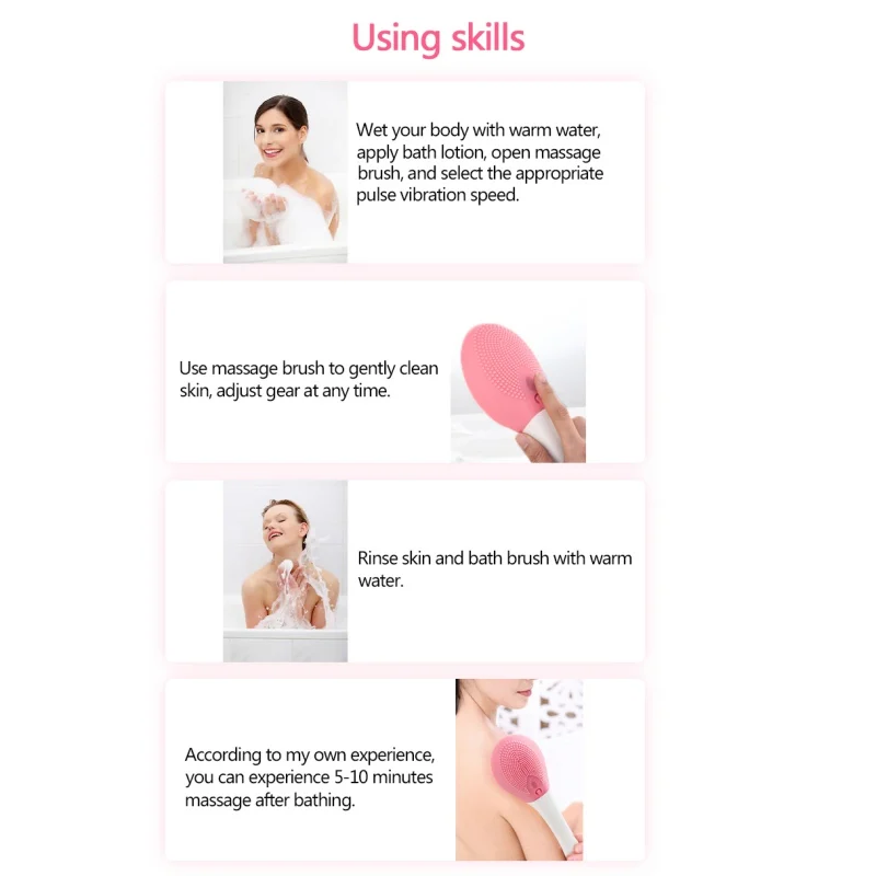 Escova de Banho Silicone à Prova Escova de Chuveiro Punho Longo Sonic Elétrica Onda Som Recarregável Dwaterproof Água Volta Banho Artefato Macio Cabelo Corpo 21 High Quality Beleza e saúde