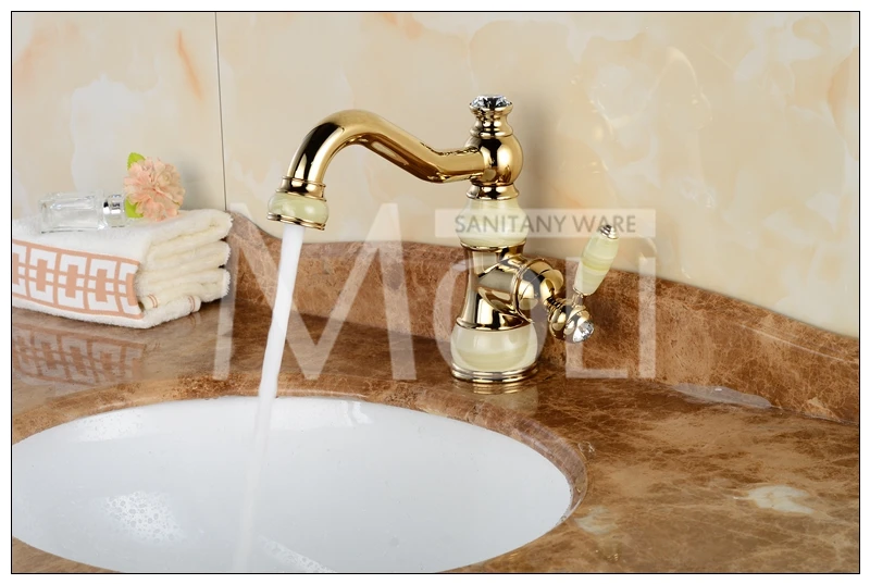 Роскошный золотой кран медные Смесители для ванной комнаты с камнем одной ручкой холодной и горячей воды смеситель torneiras