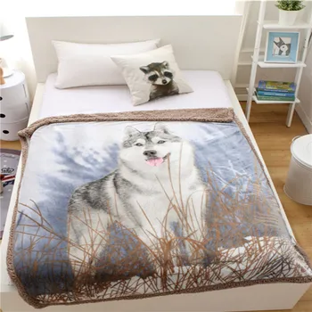 

Double Layer Blanket Thick Flannel and Wool Faux Fur tv Sofa Gift Design Animal Wolf Bear Fox Soft Blanket 130x160cm