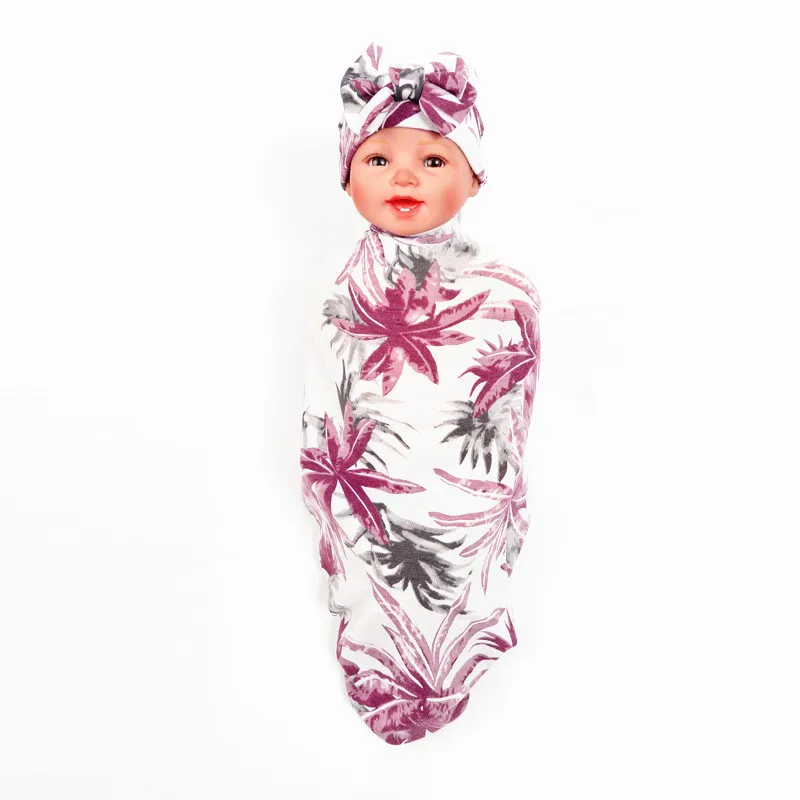 

Infant Blanket Baby Swaddle Blankets Set 31 "x 31"Newborn Gift Infant Muslin Flower Receiving Blanket Headband/Hat 2PCS Suit